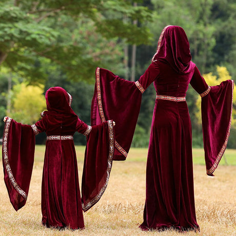 Medieval Court Hooded Dresses Matching Outfits Red Robes Costume