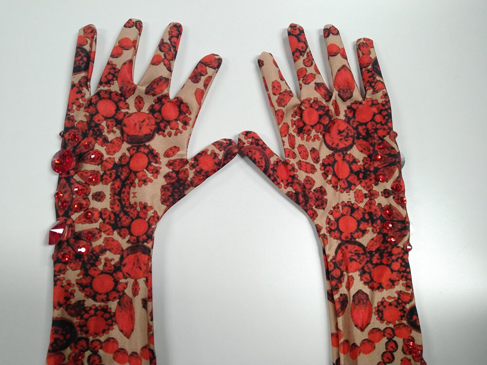 Sparkling Red Rhinestone Stage Performer Gloves