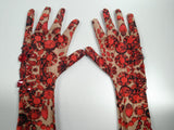 Sparkling Red Rhinestone Stage Performer Gloves