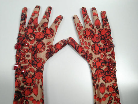 Sparkling Red Rhinestone Stage Performer Gloves