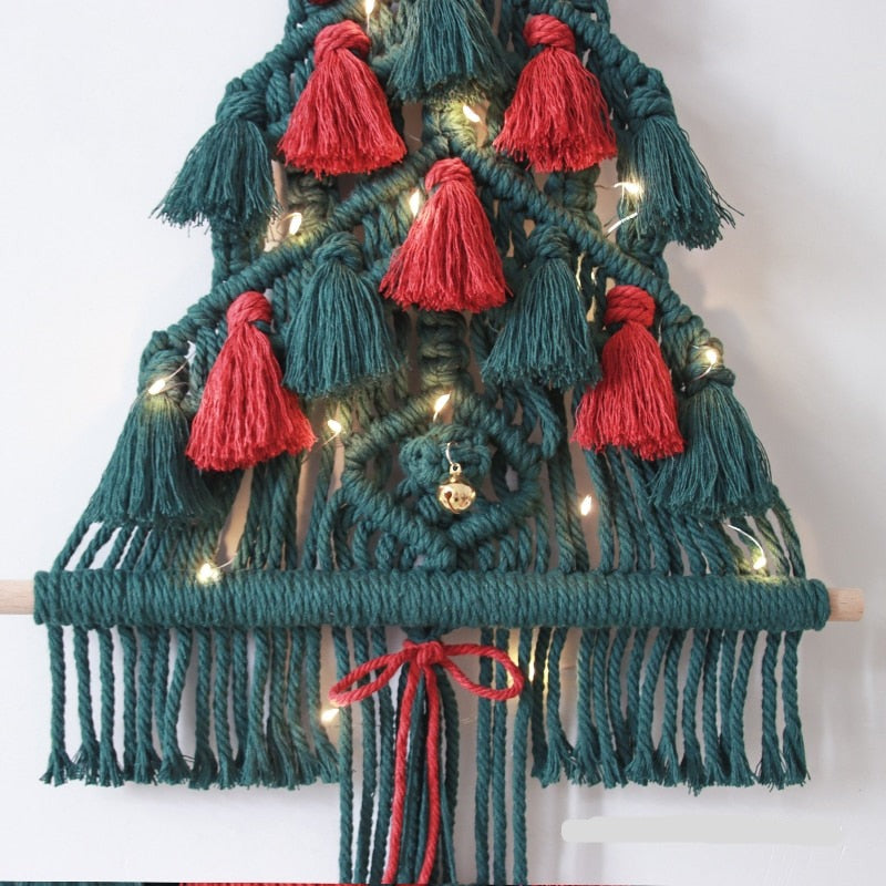 Macrame Boho Christmas Tree Wall Hanging Tassels Bells