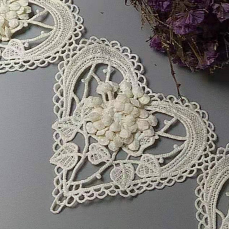 Ten Embroidered Cotton Lace Heart Flowers Lace Ribbon Trim