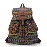 Boho Backpack Canvas Rucksack Faux Leather