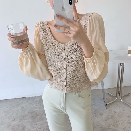 Not Ya Nana's Chiffon Sleeve Crochet Cotton Boho Blouse