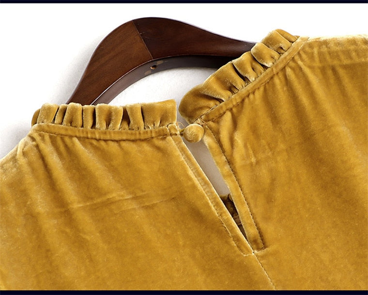 Christine Ruffled Velvet Long Sleeve Dress