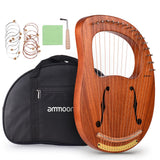 16-String Wooden Lyre Harp with Carry Bag, Tuning Wrench, Music Book