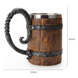 Medieval Wooden Beer Barrel Style Beer Mugs Double Wall Insulated