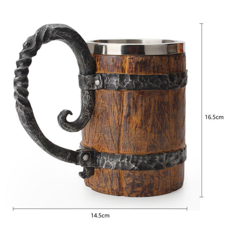 Medieval Wooden Beer Barrel Style Beer Mugs Double Wall Insulated