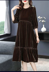 Christine Ruffled Velvet Long Sleeve Dress
