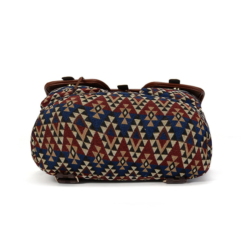 Boho Backpack Canvas Rucksack Faux Leather