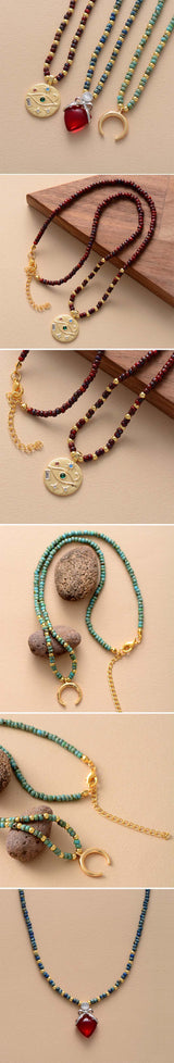 Horn Evil Eye Heart Pendant Glass Seed Beads Short Choker Necklaces