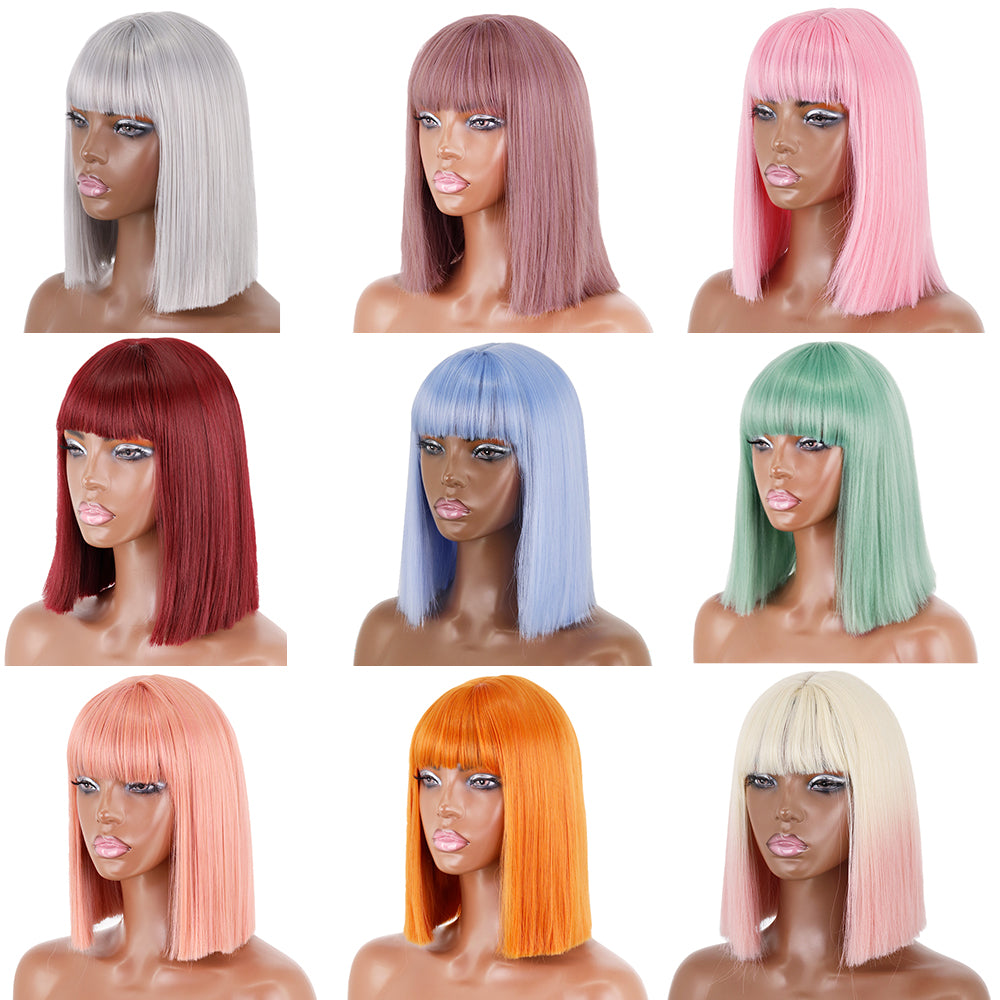 Short Straight Wigs with Bangs