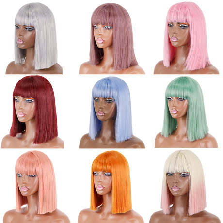 Short Straight Wigs with Bangs