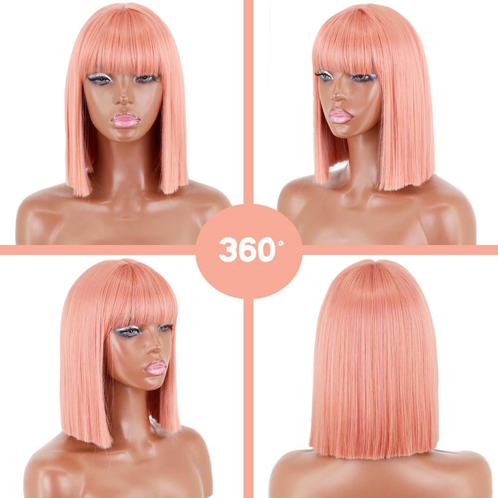 Short Straight Wigs with Bangs