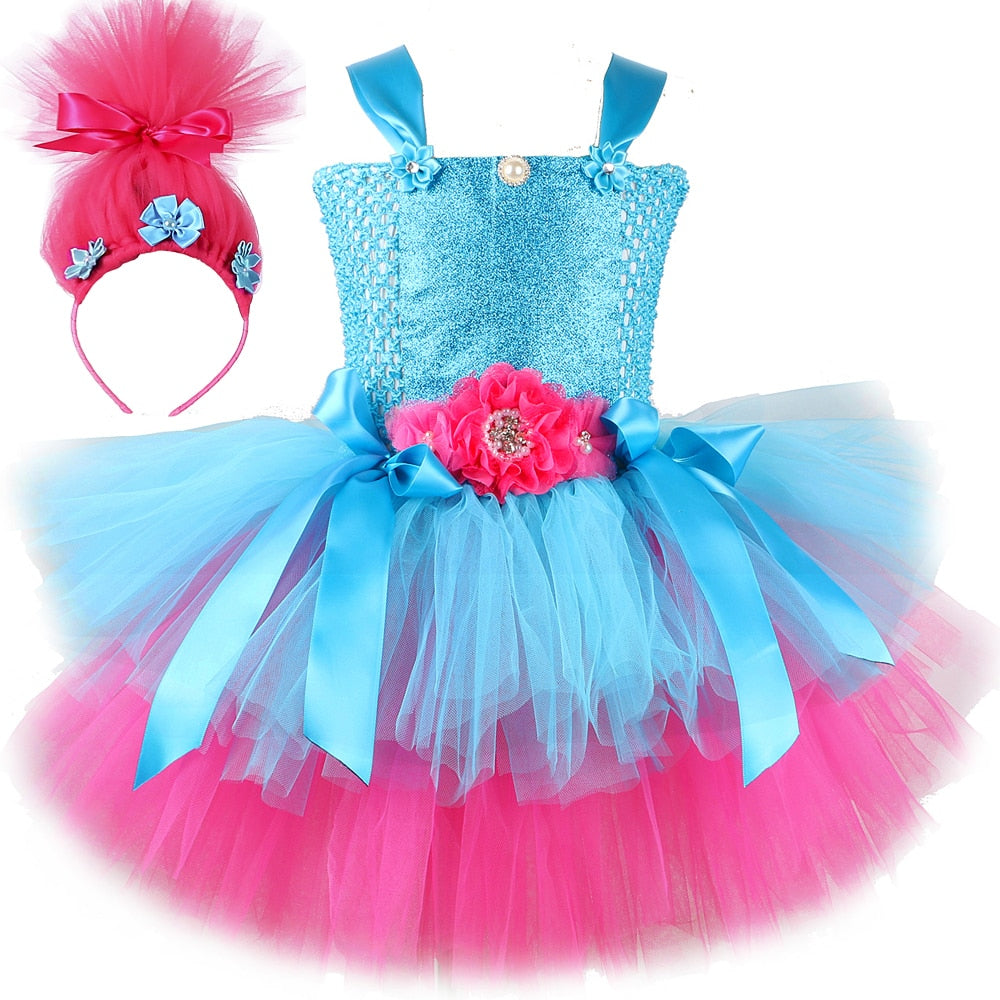 Trolls Tutu Dress Princess Poppy Costume Halloween Dresses
