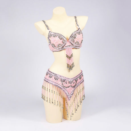 Belly Dancers Beaded Bra and Belt Set Belly Dance Costume Set with Bells