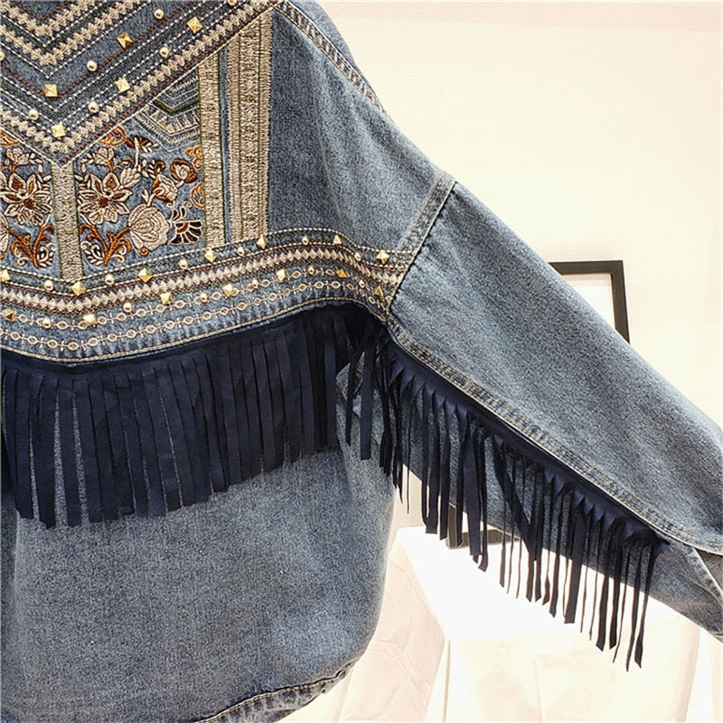 Florence Embroidered Tassel Denim Jacket