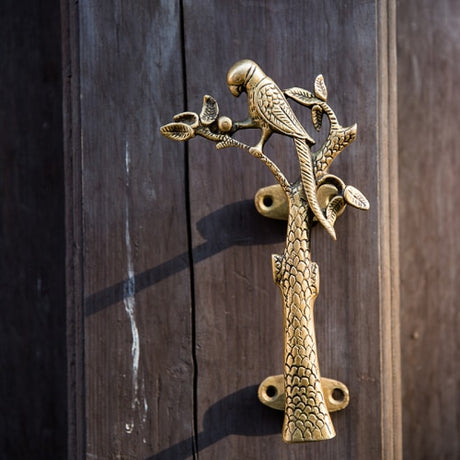 Parrot in a Tree Brass Door Pull Handmade Hardware