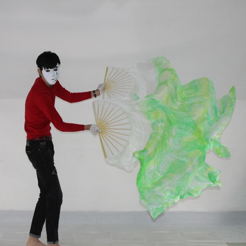 1Pair 100% Real Silk Dance Fan Gradient Stage Dance Silk Fans