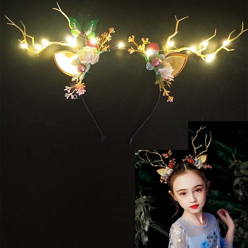 LED Reindeer Antlers Headband Patronous Deer Ear Flower Crown