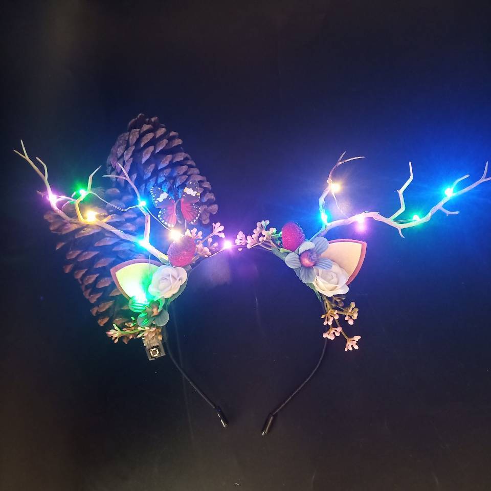 LED Reindeer Antlers Headband Patronous Deer Ear Flower Crown