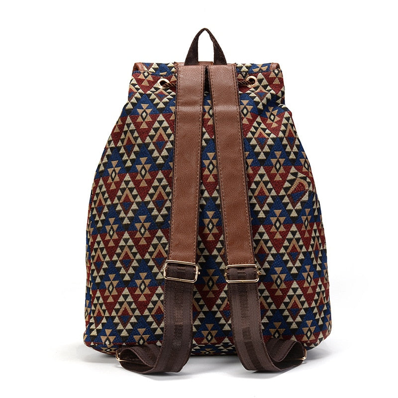 Boho Backpack Canvas Rucksack Faux Leather