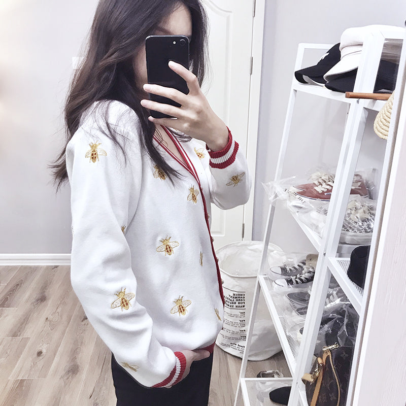Preppy Bee Embroidered Cardigan