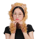 Lion Plush Ears Headband Tail and Paws Set Halloween Costume for Adults and Kids