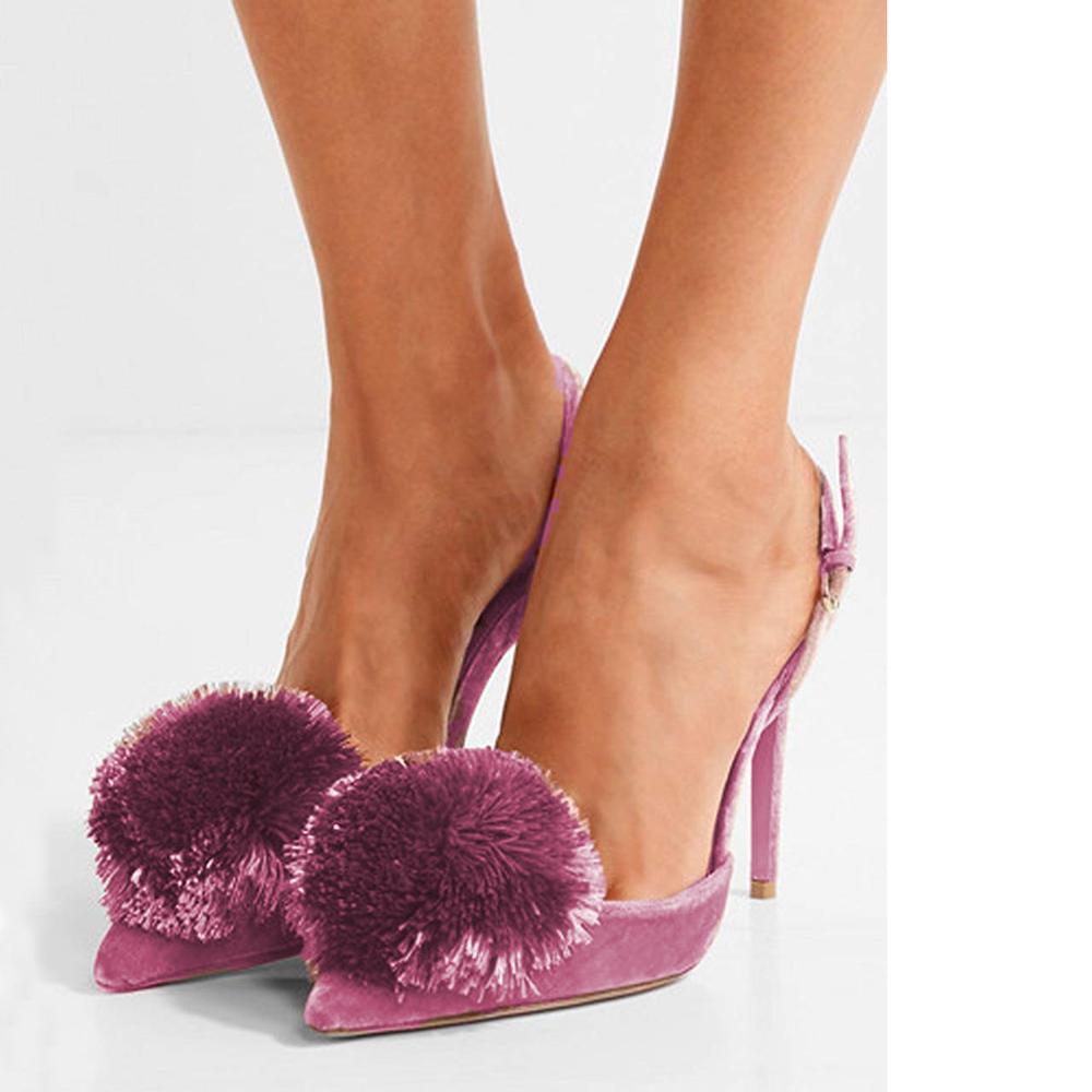 Pom Pom Slingback Stiletto Shoes