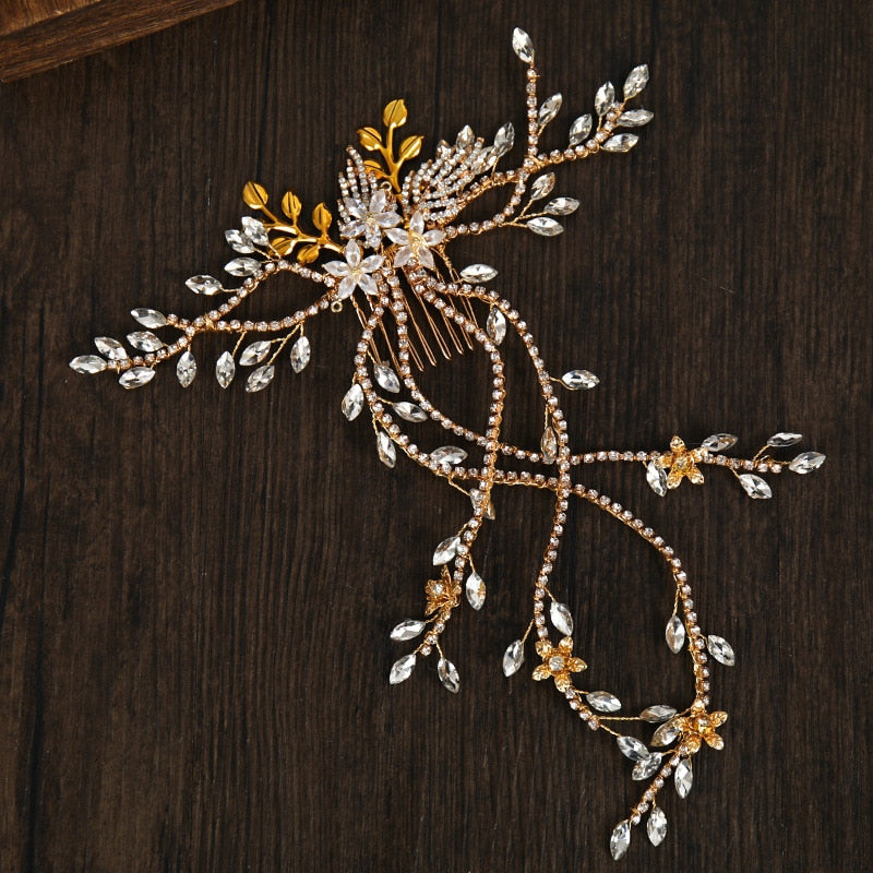 Pearl Crystal Flower Wedding Tassel Hair Combs