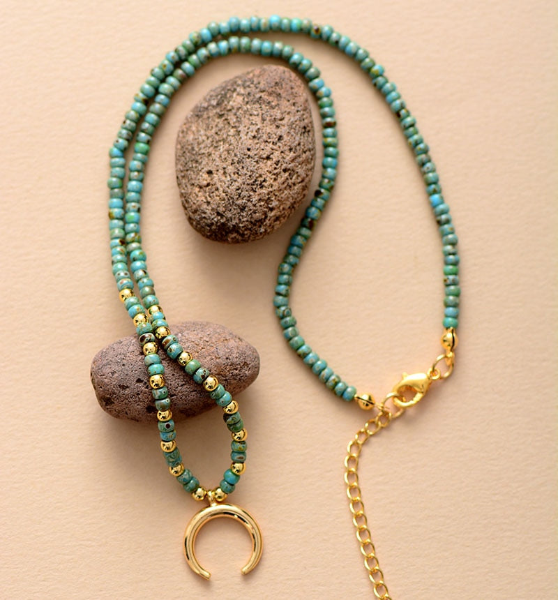 Horn Evil Eye Heart Pendant Glass Seed Beads Short Choker Necklaces