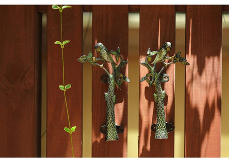 Parrot in a Tree Brass Door Pull Handmade Hardware