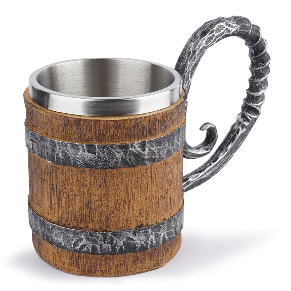 Medieval Wooden Beer Barrel Style Beer Mugs Double Wall Insulated