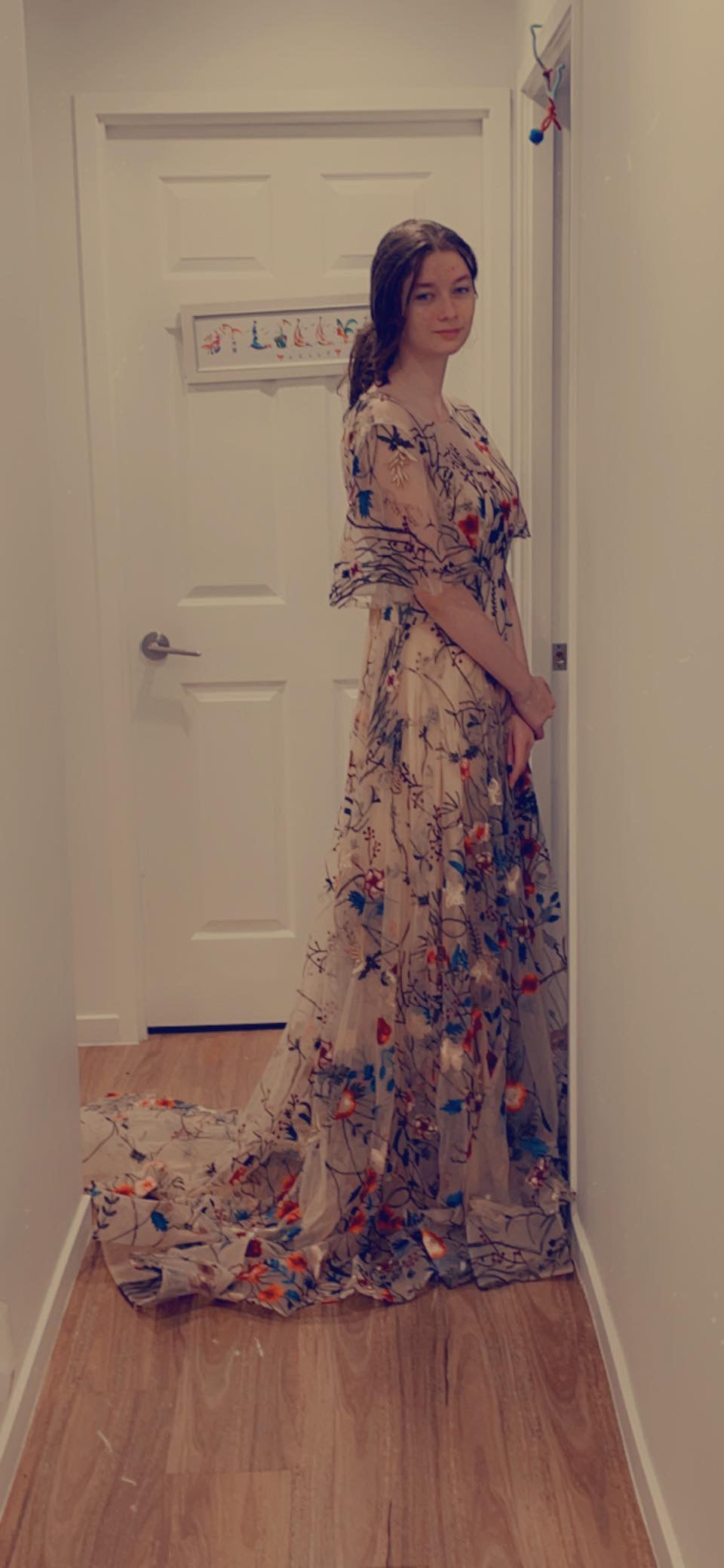 Rochelle's Floral Embroidery Tulle Evening Dresses