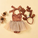 Christmas Baby Girl Deer Costume Antlers Headband Set