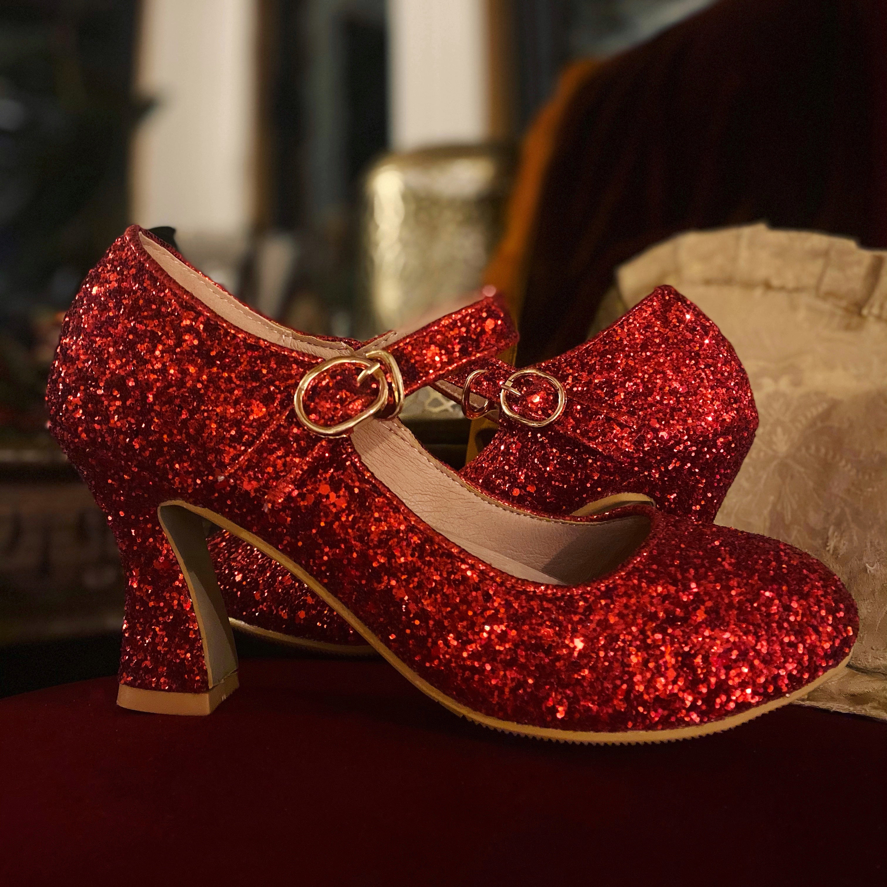 Magical Glittery Dorothy Shoes, Sizes 4-10.5 Red, Silver and Gold