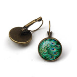 Peacock Convex Glass Round Earrings
