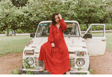 Shyla Boho Cotton Long Sleeve Red Dress