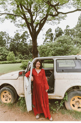 Shyla Boho Cotton Long Sleeve Red Dress