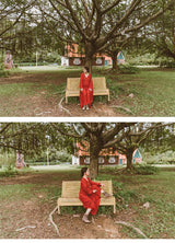 Shyla Boho Cotton Long Sleeve Red Dress