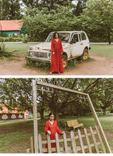 Shyla Boho Cotton Long Sleeve Red Dress