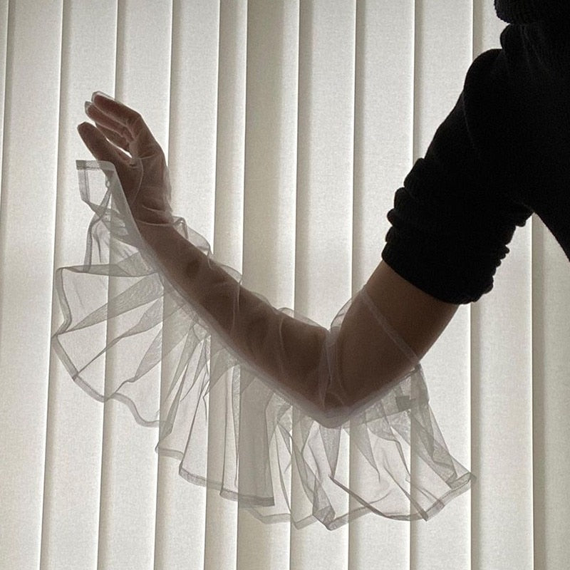Sheer Ruffles Long Gloves