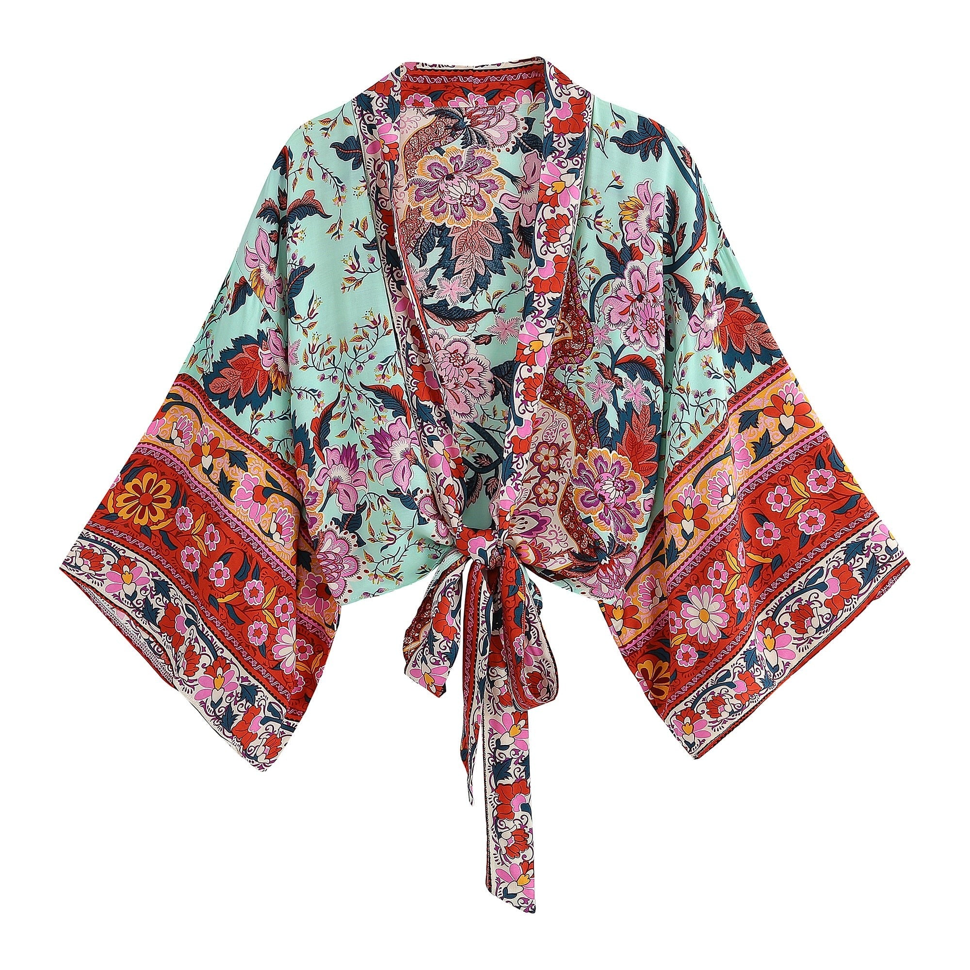 Short Kimono Wrap Tops Boho Floral