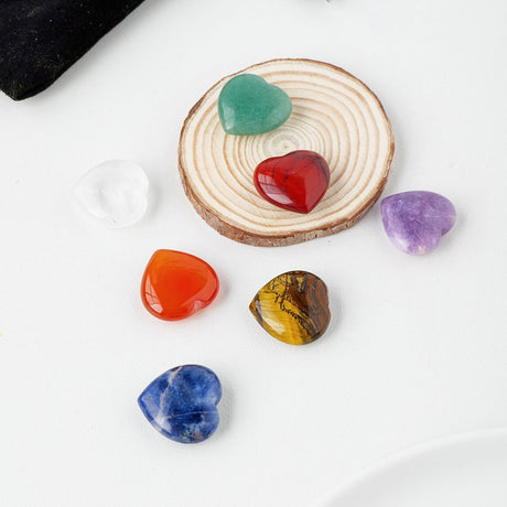 Set of Seven Chakra Heart Shape Crystal Healing Gemstones