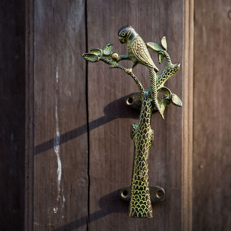 Parrot in a Tree Brass Door Pull Handmade Hardware