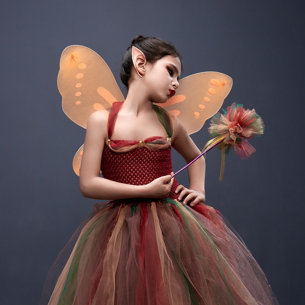Woodland Fairy Princess Costume for Girls Fancy Tutu Dress with Wings