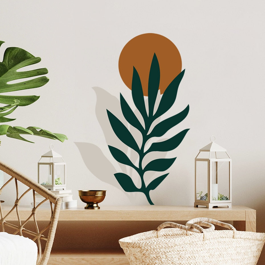 Boho Sun Leaf Mural Removable Peel and Stick Wall Decal Sticker