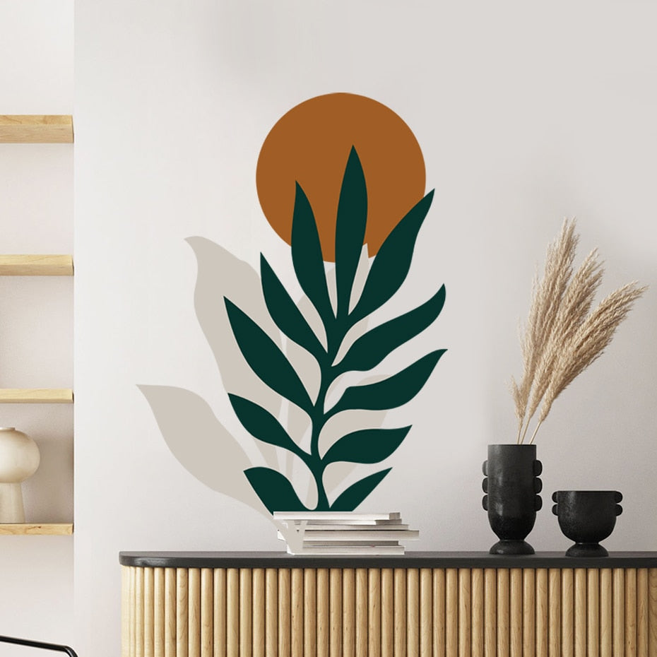 Boho Sun Leaf Mural Removable Peel and Stick Wall Decal Sticker