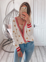 Preppy Bee Embroidered Cardigan