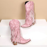Daisy's Faux Suede Leather Fringed Cowgirl Boots